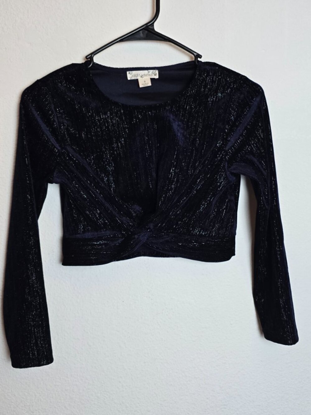 Knitworks Girls Navy Blue Long Sleeve Velvet Twist Front Top Size 8
